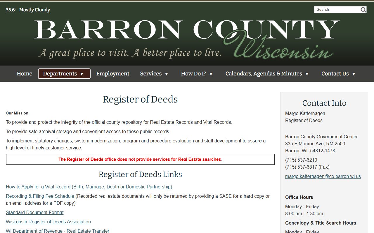 Barron County Death Index Register of Deeds