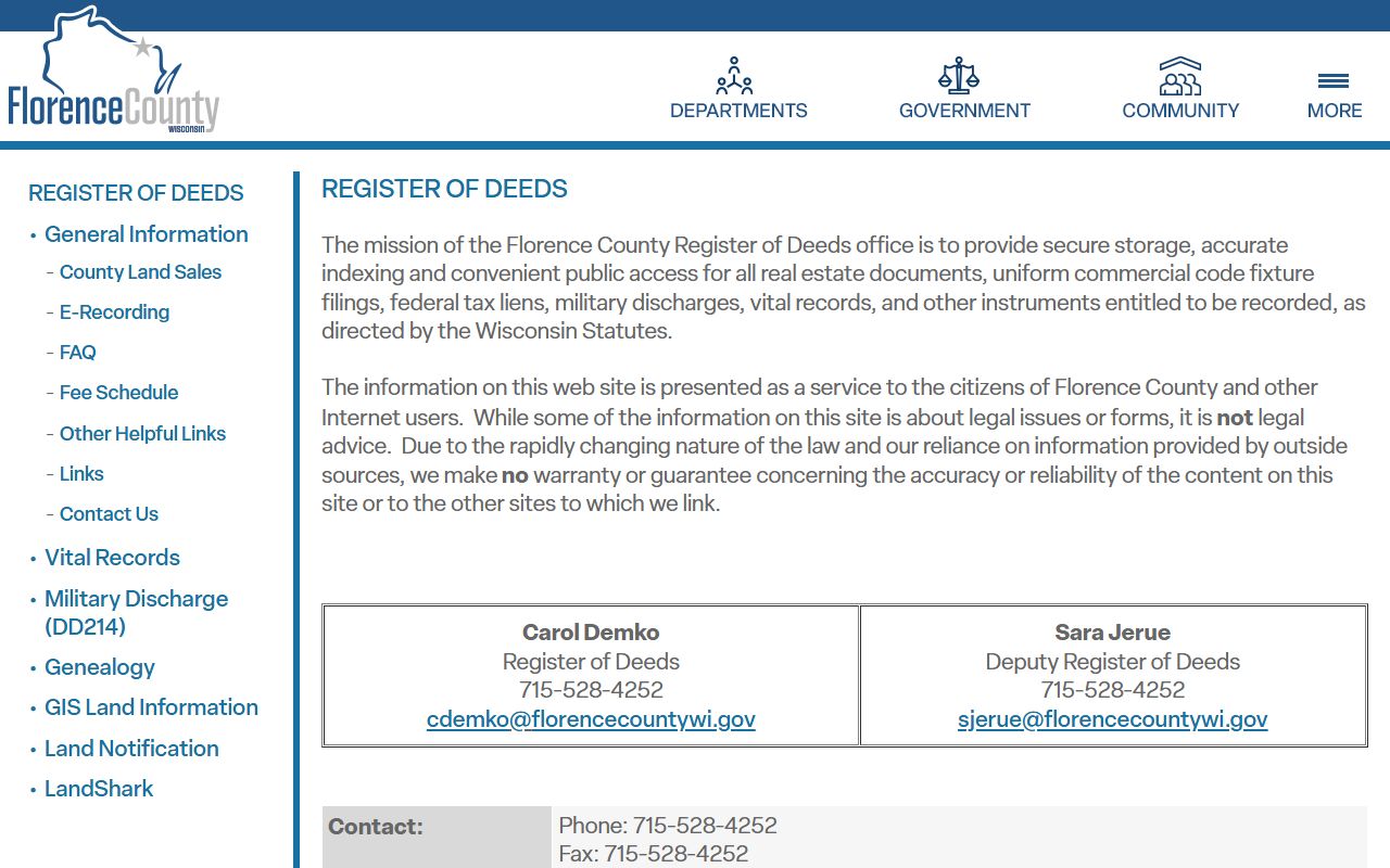 Florence County Death Index register of deeds records
