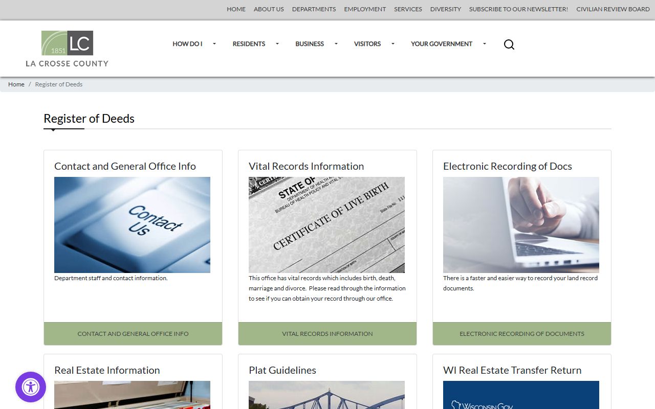 La Crosse County Death Index at the Register of Deeds