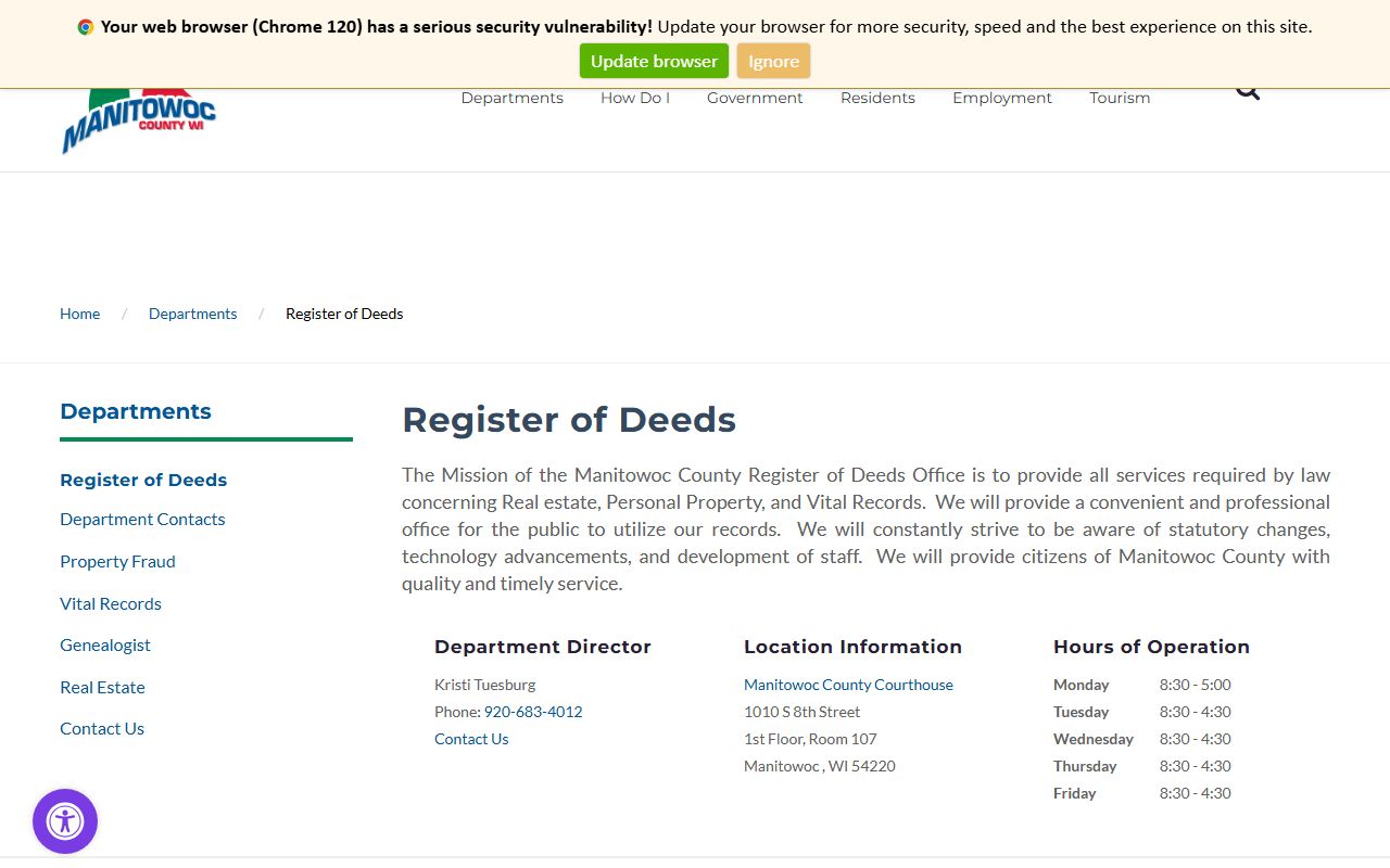 Manitowoc County Death Index Register of Deeds image