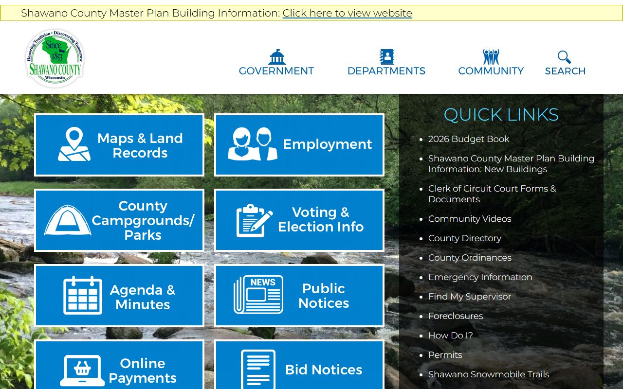 Shawano County Death Index county government image