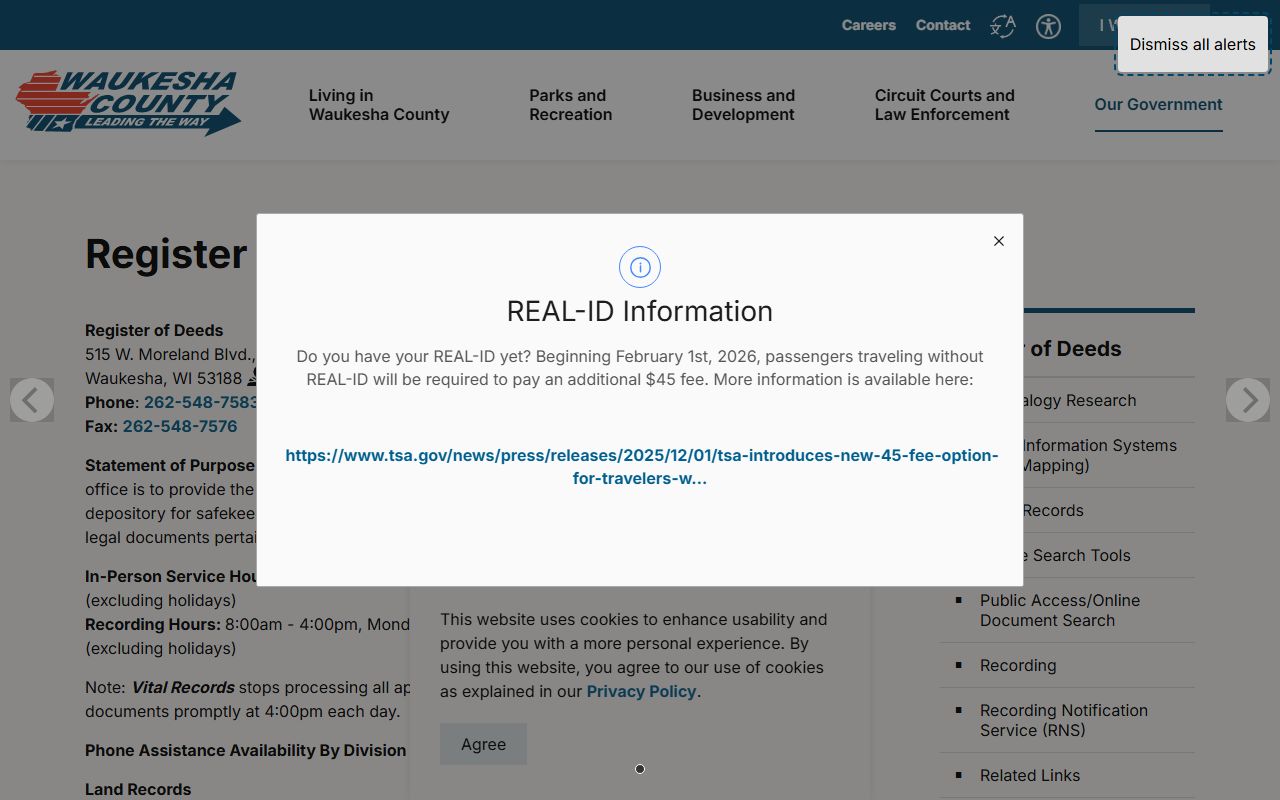 Waukesha County Death Index register of deeds image