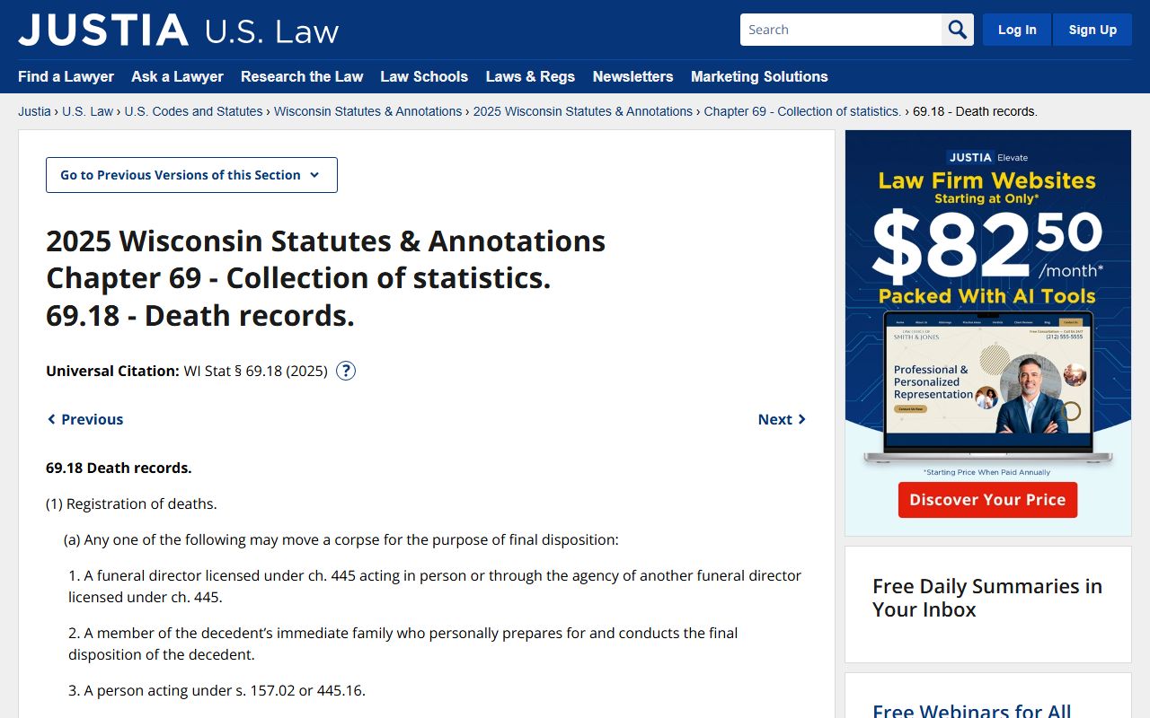 Wisconsin Death Index death record filing rules